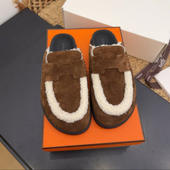 HM 25S MULE IN DARK BROWN SUEDE MIX SHEARLING