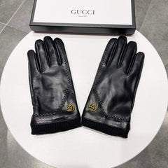 TOUCHSCREEN GLOVES IN BLACK LAMBSKIN MIX WOOL 130577