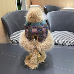 BEANIE HAT IN COLORFUL WOOL AND RABBIT FUR 392115