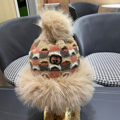 BEANIE HAT IN COLORFUL WOOL AND RABBIT FUR 392117