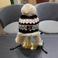 PLUSH EARMUFFS HAT IN COLORFUL WOOL AND RABBIT FUR 408171