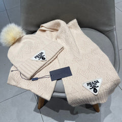 SET SCARF AND HAT IN BISQUE BEIGE CASHMERE AND RABBIT FUR 433245