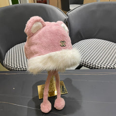 BEANIE HAT IN BABY PINK FLEECE AND WOOL 433164