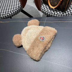 BEANIE HAT IN CAMEL BROWN WOOL AND RABBIT FUR 437685