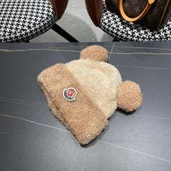 BEANIE HAT IN CAMEL BROWN WOOL AND RABBIT FUR 437685