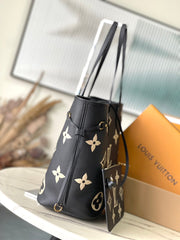 NEVERFULL MM 31 IN BLACK CREAM MONOGRAM EMPREINTE LEATHER