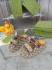 GG SANDALS 22 IN BEIGE FABRIC WITH GOLD HARDWARE