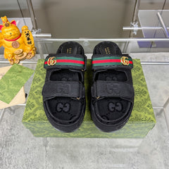 GG SANDALS 22 IN BLACK FABRIC WITH GOLD HARDWARE