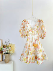 SHORT-SLEEVE V-NECK FLORAL PRINT DRESS 266380