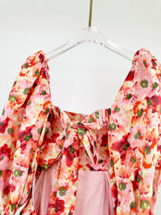 PUFF SLEEVE MINI DRESS 25S RED IN LINEN 266363