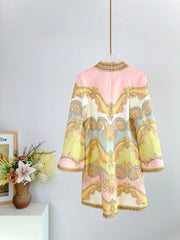 V-NECK PRINTED DRESS BACK ZIPPER