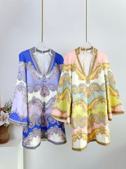 V-NECK PRINTED DRESS BACK ZIPPER