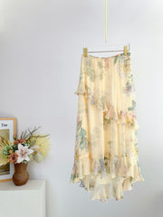 RUFFLED CHIFFON SKIRT IN WARM BEGIE