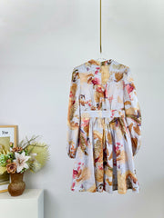 LONG-SLEEVE FLORAL PRINT DRESS
