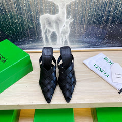 ALFIE LEATHER HIGH MULES IN BLACK CALFSKIN WITH WOVEN DESIGN