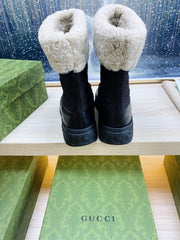 HORSEBIT ANKLE BOOTS WITH MERINO TRIM IN BLACK NYLON MIX CALFSKIN