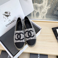 CC ESPADRILLES PLATFORM IN WHITE MIX BLACK TWEED