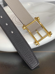 HM REVERSIBLE BLACK AND BLACK AND KHAKI BROWN LEATHER STRAP 32 MM GOLD HARDWARE