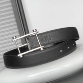HM REVERSIBLE BLACK LEATHER STRAP 32 MM SILVER HARDWARE