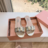 SLIDE SANDALS ATTACHED DIAMOND IN GOLD METALLIC LAMBSKIN