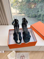 ELDA ESPADRILLE IN MIDNIGHT BLUE FABRIC AND BLACK CALFSKIN