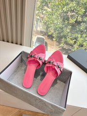 CAGOLE FLAT MULES IN FRENCH PINK CALFSKIN