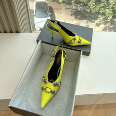 CAGOLE HIGH SLINGBACK IN YELLOW GLOSSY CALFSKIN