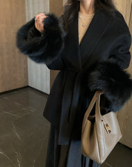 MAX MARA 25S CASHMERE COAT WITH FOX FUR TRIM 203