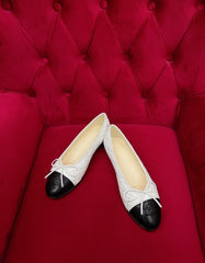 ballet flat black white quilted lambskin