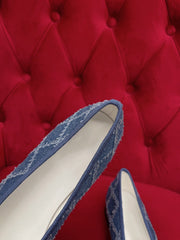 ballet flat blue black denim grosgrain