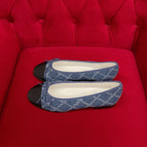 ballet flat blue black denim grosgrain