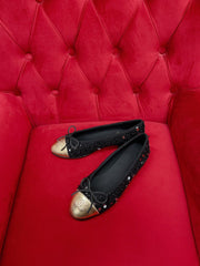 ballet flat black gold tweed metal calfskin