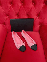 ballet flat pink black tweed grosgrain