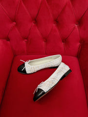 ballet flat white black tweed lambskin