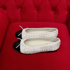 ballet flat white black tweed lambskin