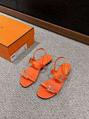 BUCKLE SANDAL BRIGHT ORANGE CALFSKIN