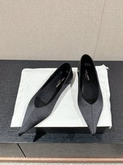 SL NOUR POINTED TOE BALLET BLACK SATIN