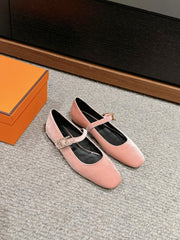 JANE BALLET FLAT PEACHY PINK VELVET