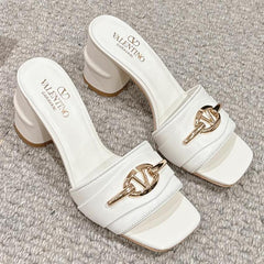 VLOGO SIGNATURE SLIDE SANDAL 60MM IN WHITE CALFSKIN