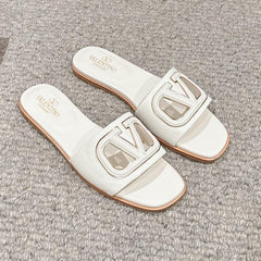 VLOGO CUT-OUT WHITE CALFSKIN SLIDE SANDAL