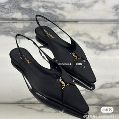 SL BABYLONE SLINGBACK FLAT BLACK SATIN CREPE