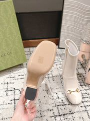 HORSEBIT ANKLE BOOTS 9.5CM IN WHITE SHEEPSKIN