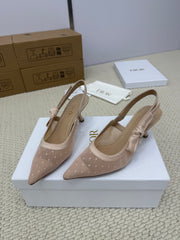 DIOR HIGH SLINGBACK 65 MM 25S IN NUDE LACE NET FABRIC AND SUEDE