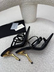 YSL 25S STRAPPY HIGH-HEEL SANDALS 95 MM IN BLACK LAMBSKIN