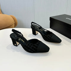 CC SLINGBACK 25S 65 MM IN BLACK TWEED MIX SEQUINS
