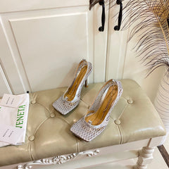 STRETCH LACE-UP SANDAL IN SILVER METALLIZED MESH AND LEATHER 9 CM