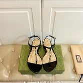 GG SIGNORINA THONG SANDALS IN BLACK MIX BEIGE SHEEPSKIN