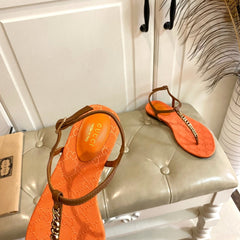GG SIGNORINA THONG SANDALS IN ORANGE MIX BROWN SHEEPSKIN