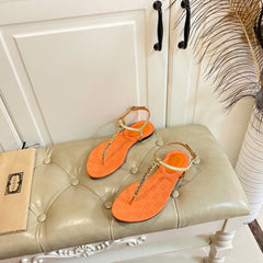 GG SIGNORINA THONG SANDALS IN GOLD MIX ORANGE SHEEPSKIN