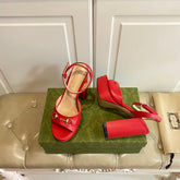 GG HORSEBIT PLATFORM SANDAL IN SCARLET RED SHEEPSKIN